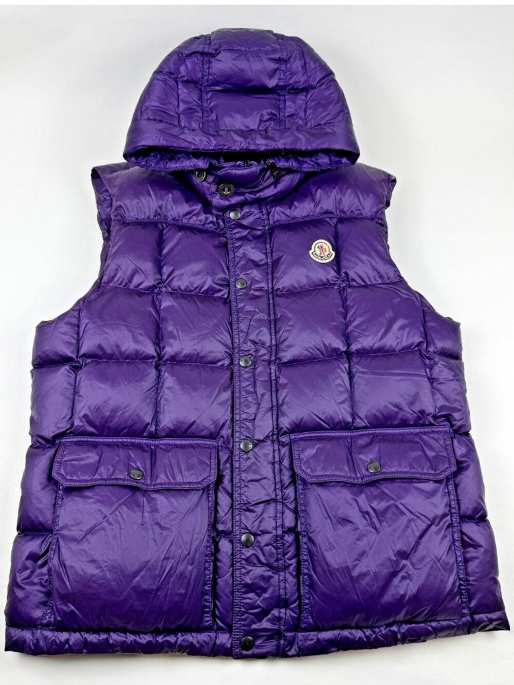 Moncler Puffer Vest Goose Down Full Zip Purple Men’s Size 5 XL Removable Hood